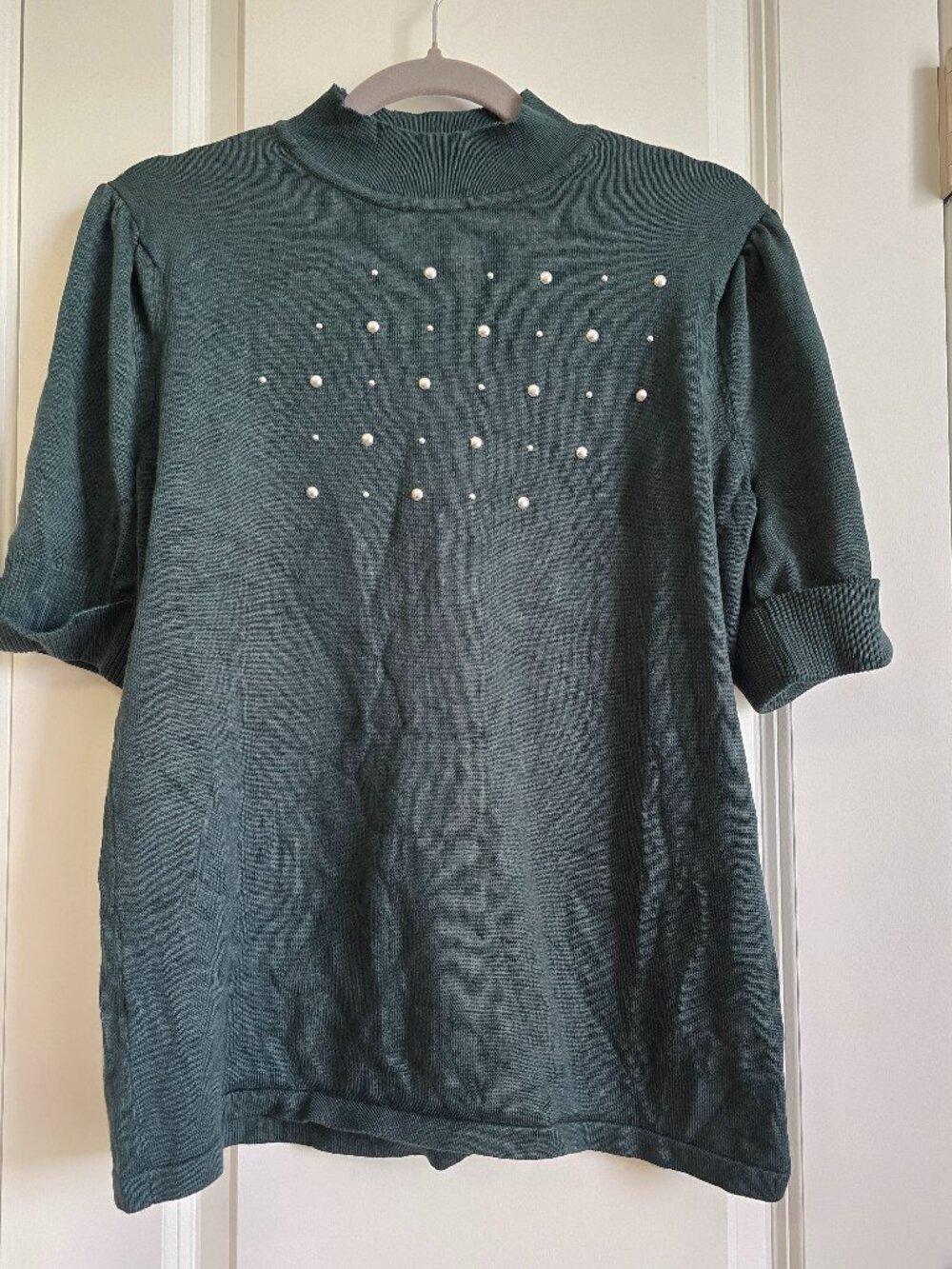 Love Ever After Dark Green Mock Neck Top with Silver Studs